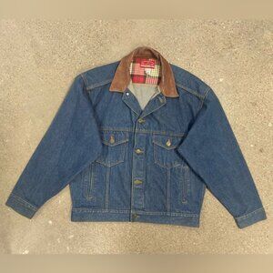 Vintage Marlboro Country Store Blue Jean Jacket Leather Collar Denim size Medium